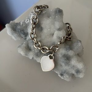 VINTAGE STERLING SILVER 925 HEART CHAIN LINK BRACELET SMALL